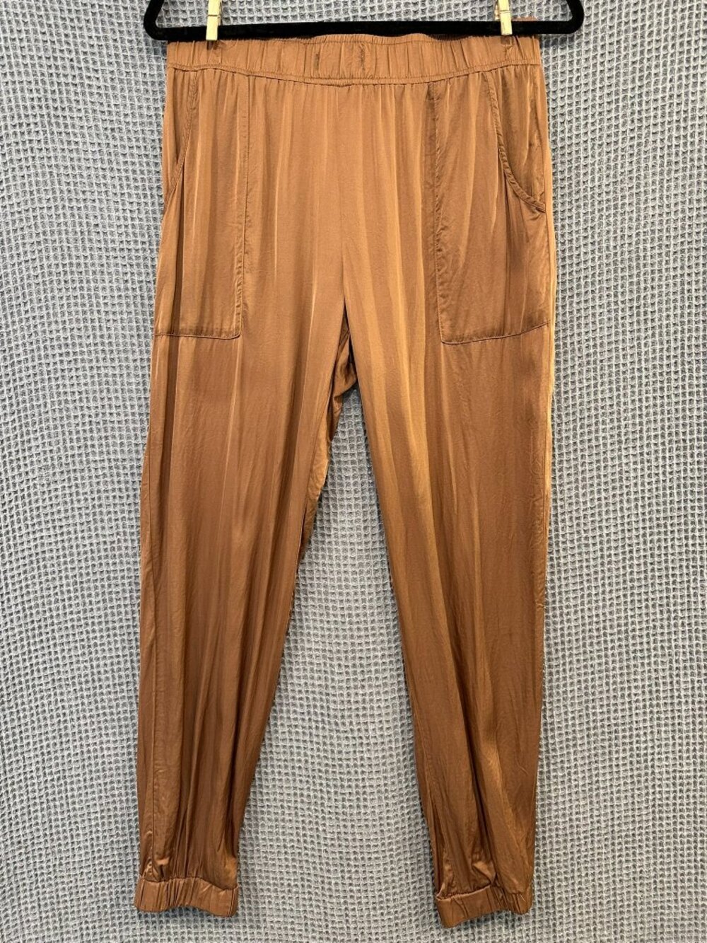 Young Fabulous & Broke Jensen Gold Satin Joggers - Boho Luxe Silk Feel M